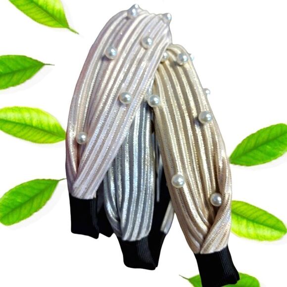 Bow Fancy Set of 3 Pastel Metallic Pearl Embellished Top Knot Headbands NWT - Picture 9 of 13